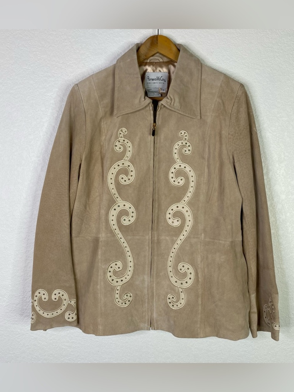 Vintage Pamela McCoy Collections Tan Suede Embellished Jacket